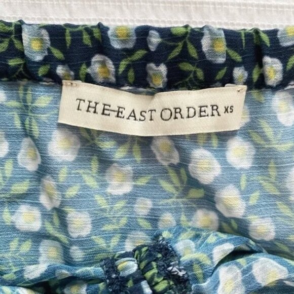 THE EAST ORDER FLORAL CINCHED LACE UP OFF THE SHOULDER SHEER CROPPED TOP - Picture 7 of 8